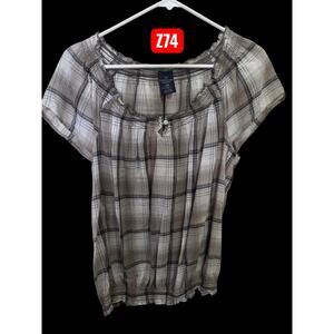 Z74 * Faded Glory cute short sleeve blousen waist hem
Plaid
Large